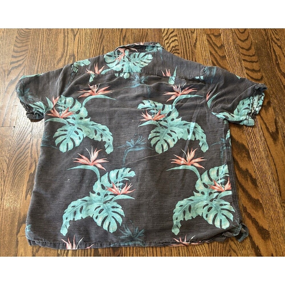 Caribbean 100% Silk Gray Hawaiian Shirt Tropical Short Sleeve Button Down Size L - Picture 2 of 6